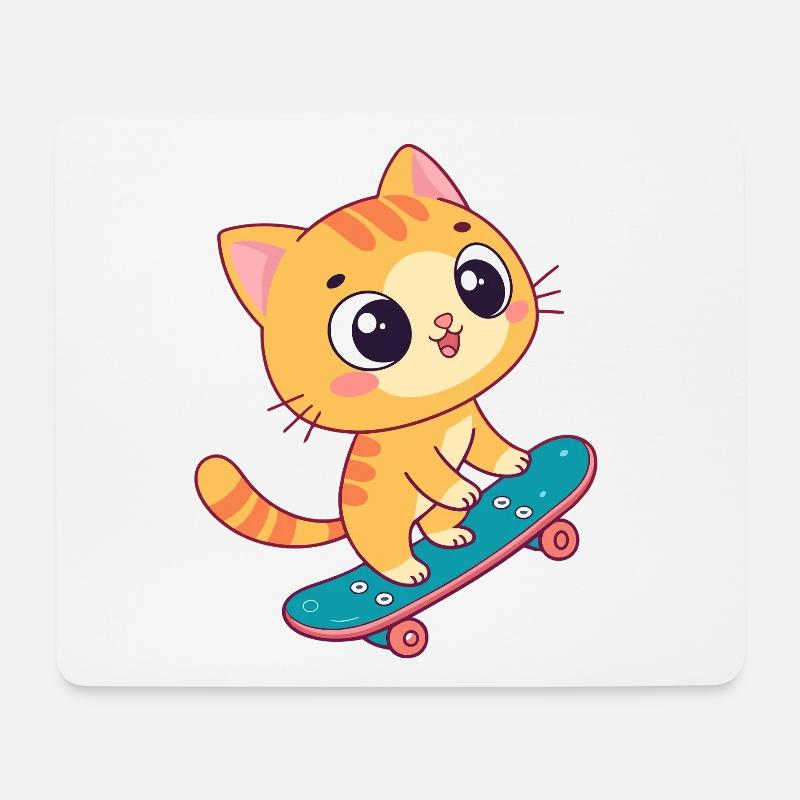 Kawaii kitten on skateboard - Mouse Pad (horizontal) - white