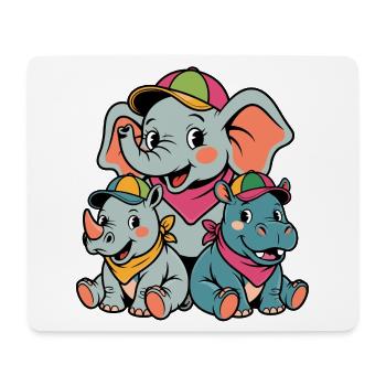 Niedlicher Elefant, Nashorn & Nilpferd Cartoon - Mousepad (Querformat) - Weiß - Vorne