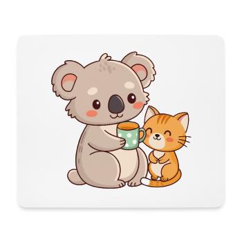 Koala und Katze Süßer Kaffee - Mousepad (Querformat) - Weiß - Vorne