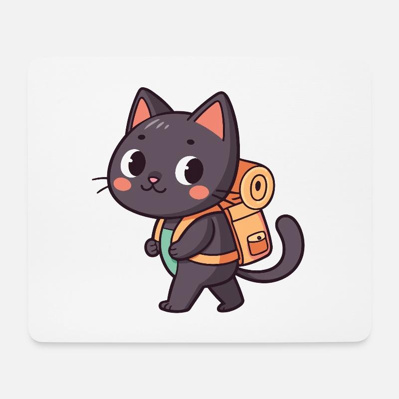 Explorer Cat with Orange Backpack - Mouse Pad (horizontal) - white