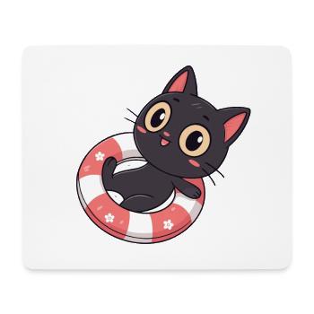 Schwarze Katze auf Bojenblüten - Mousepad (Querformat) - Weiß - Vorne