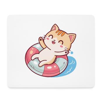 Schwimmende Katze auf Rettungsboje - Mousepad (Querformat) - Weiß - Vorne