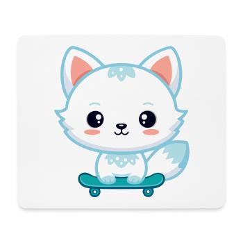 Kawaii Fox auf Skateboard - Mousepad (Querformat) - Weiß - Vorne