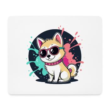 Kawaii Welpen-Sonne und Brille - Mousepad (Querformat) - Weiß - Vorne