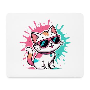 Bunte Katzen-Sonnenbrille - Mousepad (Querformat) - Weiß - Vorne