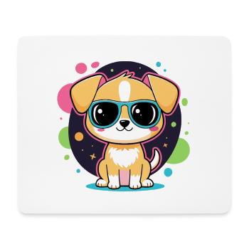 Neon-Welpe mit Brille - Mousepad (Querformat) - Weiß - Vorne