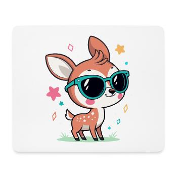 Cute Baby Deer in Turquoise Glasses - Mouse Pad (horizontal) - white - Front
