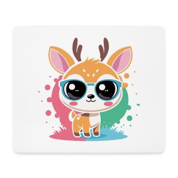 Cerf adorable lunettes bleues - Tapis de souris (format paysage) - blanc - Devant