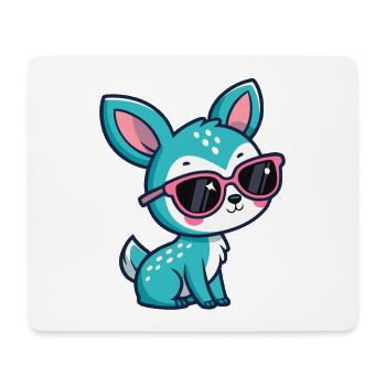 Kawaii Turquoise Doe in Pink Glasses - Mouse Pad (horizontal) - white - Front