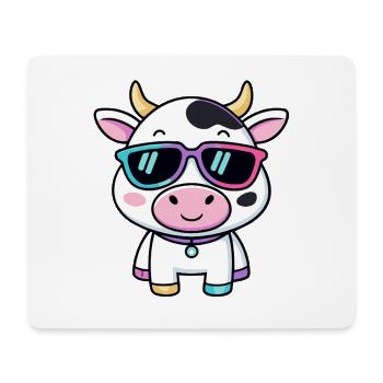 Kuh mit Kawaii-Sonnenbrille - Mousepad (Querformat) - Weiß - Vorne
