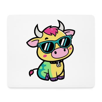 Kühne Kuh mit bunten Gläsern - Mousepad (Querformat) - Weiß - Vorne