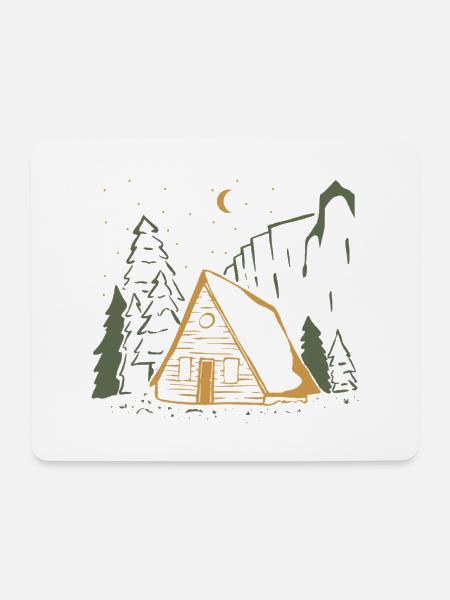 Mondbeschienene rustikale Hüttennacht - Mousepad (Querformat) - Weiß