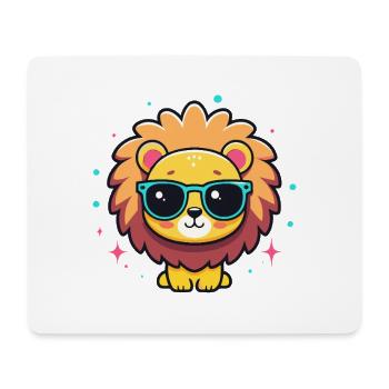 Lion Kawaii chic avec lunettes bleues - Tapis de souris (format paysage) - blanc - Devant