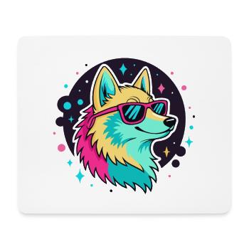 Neon Wolf with Cool Glasses - Mouse Pad (horizontal) - white - Front