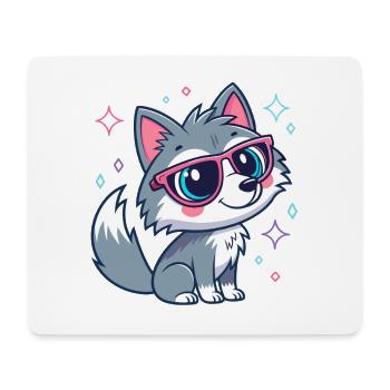 Loup mignon chic aux lunettes roses - Tapis de souris (format paysage) - blanc - Devant