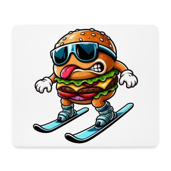 Skieur drôle avec bande dessinée cheeseburger - Tapis de souris (format paysage) - blanc - Devant