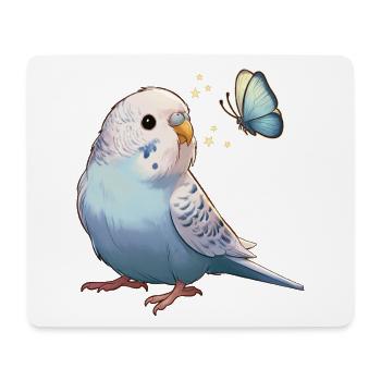 Wellensittich mit Schmetterling - Mousepad (Querformat) - Weiß - Vorne