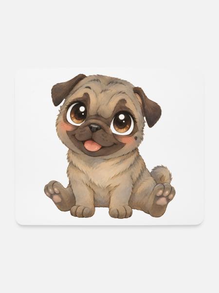 Mops Niedliches dunkles Mopsbaby mit großen Augen - Mousepad (Querformat) - Weiß