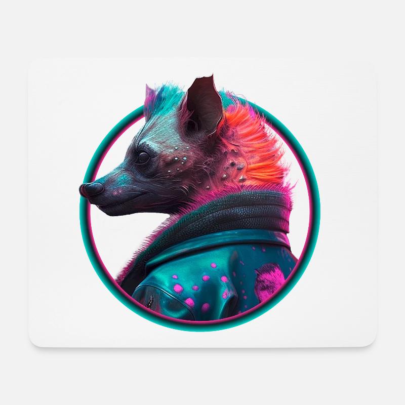 Punk Hyäne in Lederjacke - Mousepad (Querformat) - Weiß