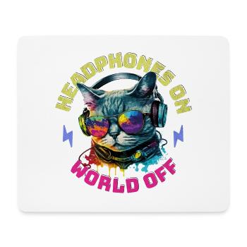 Katze Kopfhörer Musik Headphones On World Off - Mousepad (Querformat) - Weiß - Vorne