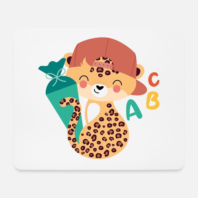 Leopard with school cone schoolchild - Mouse Pad (horizontal) - white