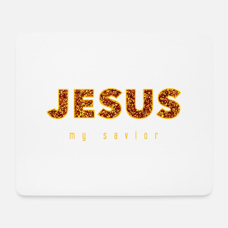 Jesus My Savior | Glitzer Gold - Mousepad (Querformat) - Weiß