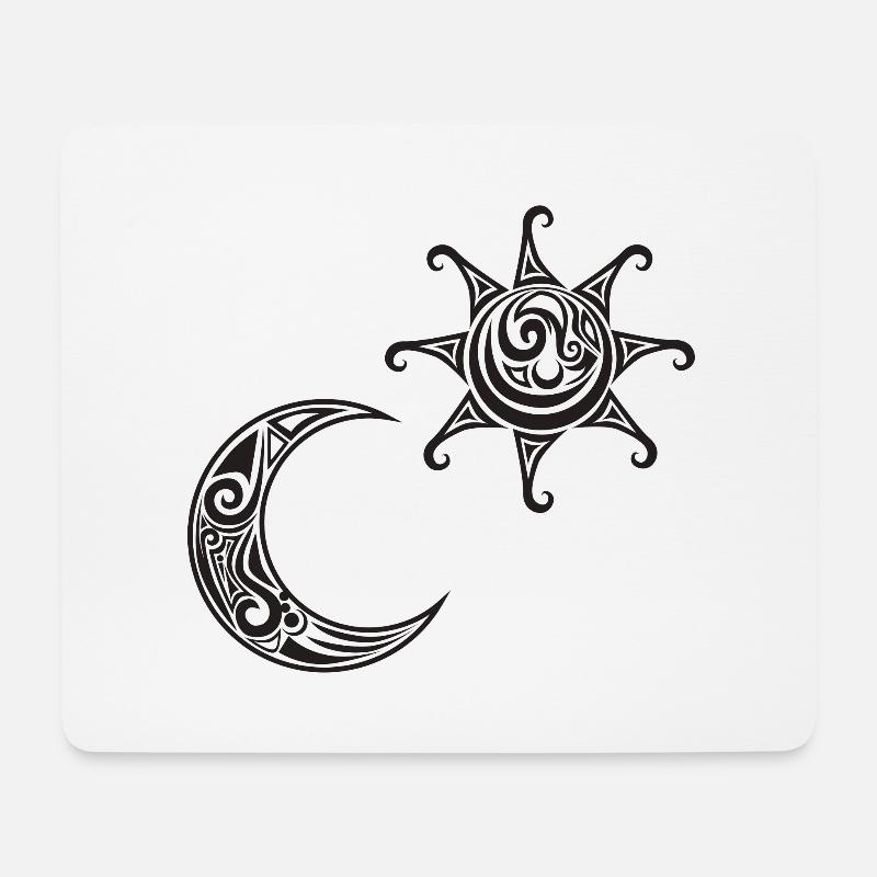 Sonne und Mond Tattoo Design - Mousepad (Querformat) - Weiß