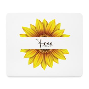 Christliches Sonnenblumendesign Ich bin frei Epheser 1:7 - Mousepad (Querformat) - Weiß - Vorne