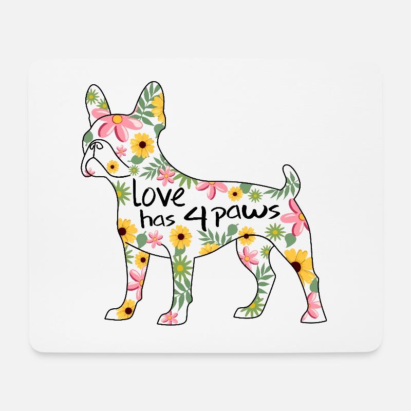 Boston Terrier Hund mit Blumen - Mousepad (Querformat) - Weiß