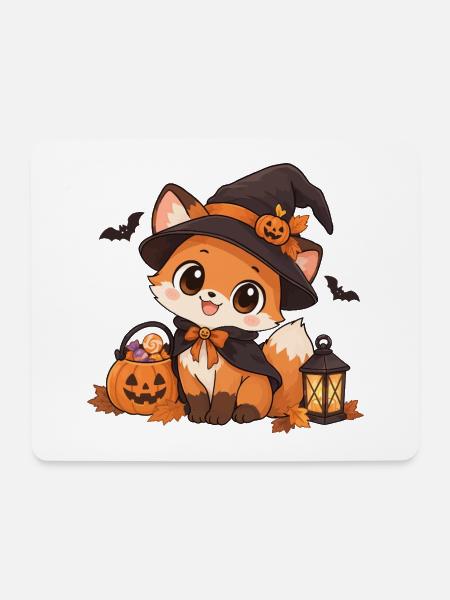 Süßer Kawaii Fuchs als Hexe - Mousepad (Querformat) - Weiß