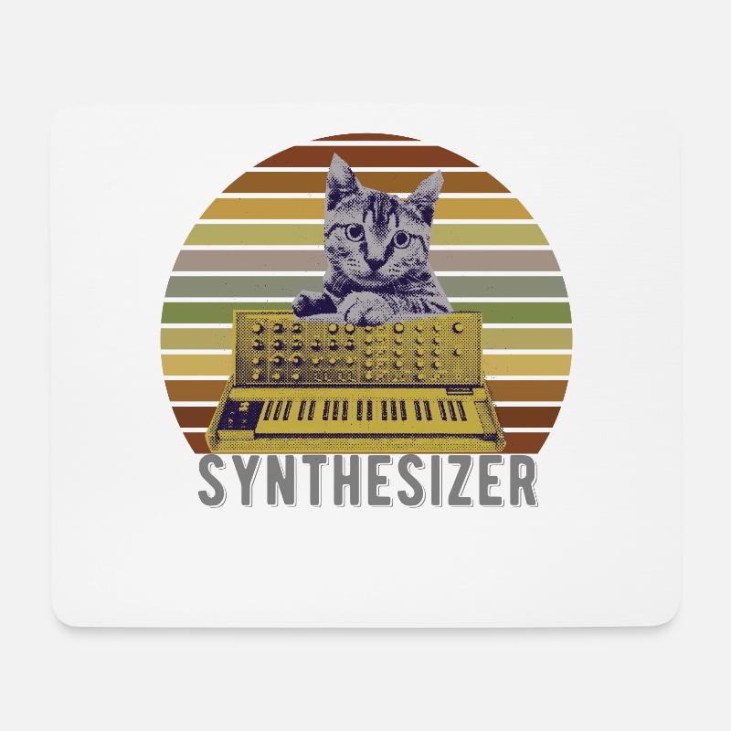 Vintage Synthesizer für Katzen und Techno fans - Mousepad (Querformat) - Weiß