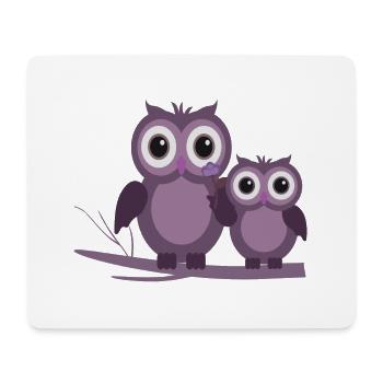 zwei Eulen Lila Pflaume Flieder - Mousepad (Querformat) - Weiß - Vorne
