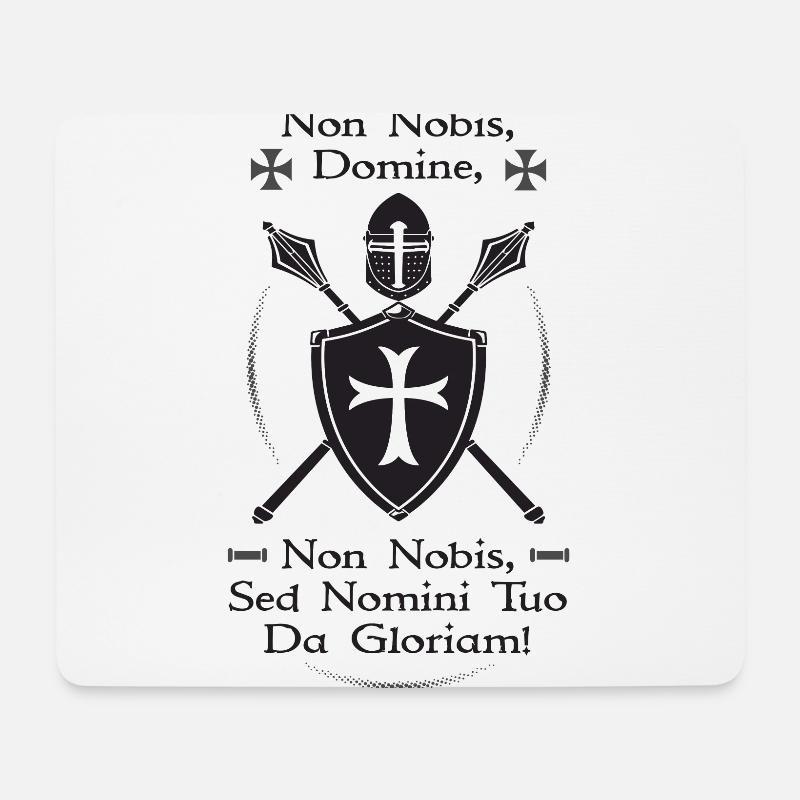 Schwarze Kreuzritter-Rüstung + Non Nobis Domine - Mousepad (Querformat) - Weiß