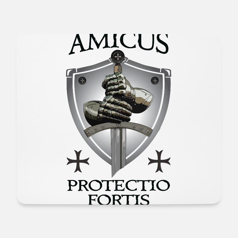 Kreuzfahrer + Amicus Protectio Fortis - Mousepad (Querformat) - Weiß
