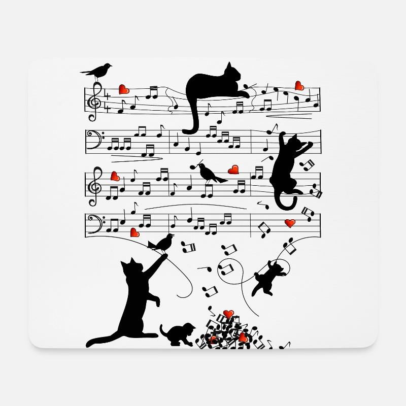 Notenblatt Katzen Herzen Musik Amsel - Mousepad (Querformat) - Weiß