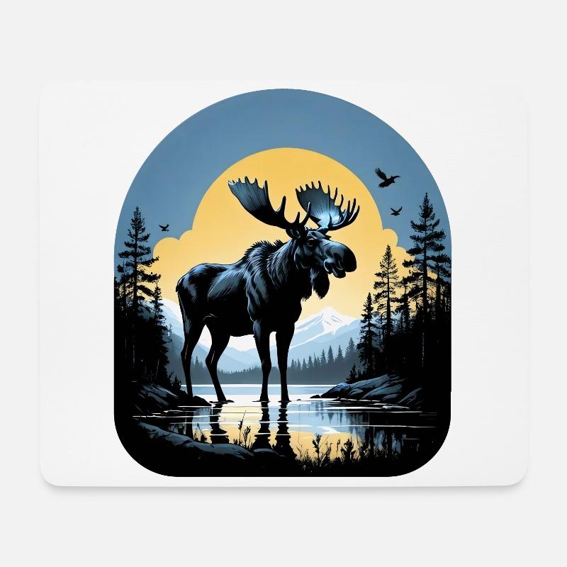 Elch See Natur Skandinavien Wild Wald Schweden - Mousepad (Querformat) - Weiß