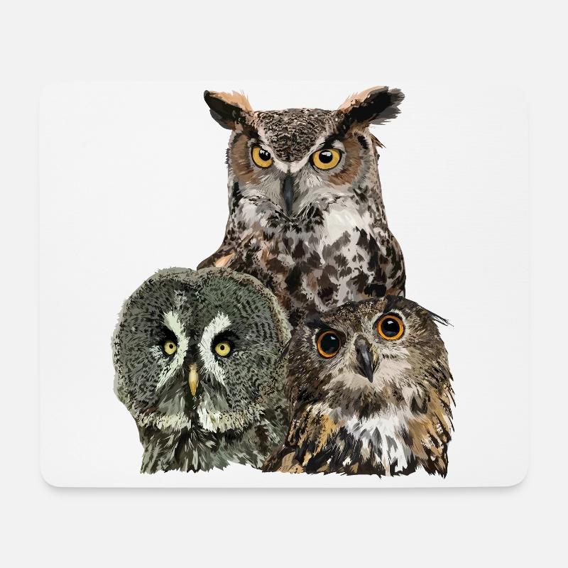 Eulen - Mousepad (Querformat) - Weiß