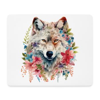Wolf Wolfskopf Blumen Natur Wildnis Aquarell Kunst - Mousepad (Querformat) - Weiß - Vorne
