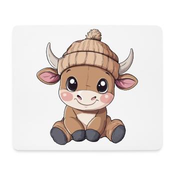 Taureau mignon mignon bébé enfants animal dessin animé - Tapis de souris (format paysage) - blanc - Devant