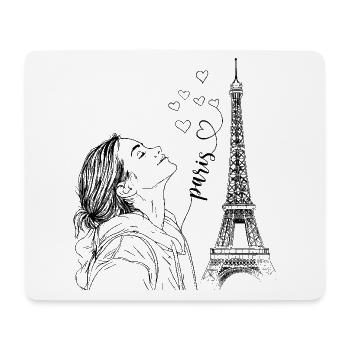 Paris Tour Eiffel France Femme Coeurs Line Art - Tapis de souris (format paysage) - blanc - Devant