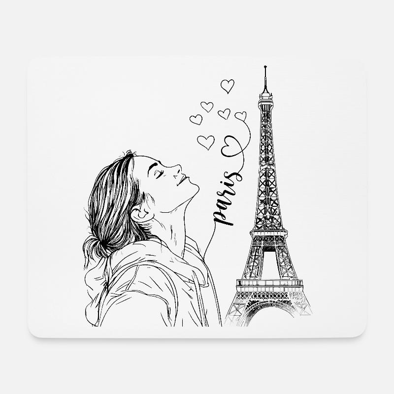 Paris Eiffelturm Frankreich Frau Herzen Line Art - Mousepad (Querformat) - Weiß