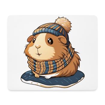 Niedliches Meerschwein mit Schal und Pudelmütze. - Mousepad (Querformat) - Weiß - Vorne