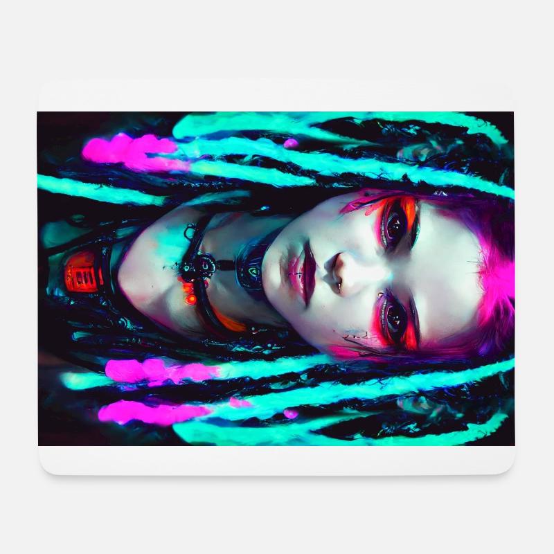 Cyber Goth Girl Neon Farben Dreadlocks Cyber Punk - Mousepad (Querformat) - Weiß