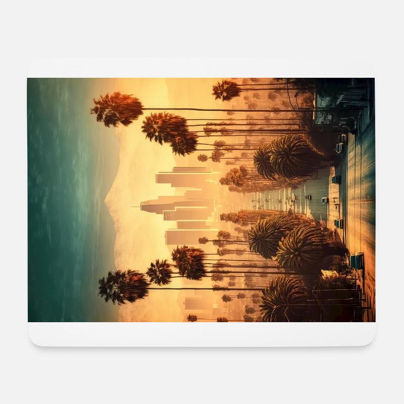 Los Angeles Skyline Straße Palmen LA Landschaft - Mousepad (Querformat) - Weiß