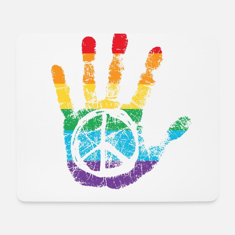 Peace Sign Rainbow Hand Print - Mousepad (Querformat) - Weiß