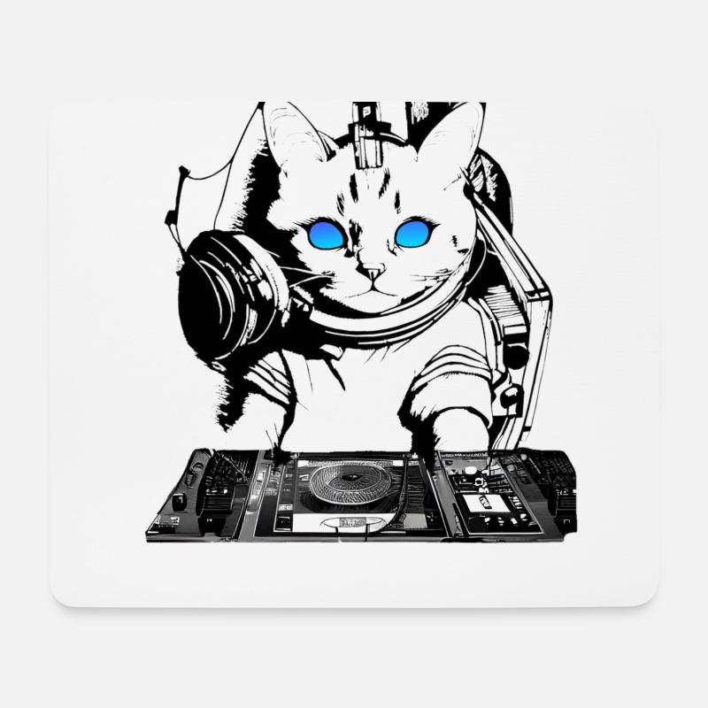 DJ Katze mit Mischpult - Mousepad (Querformat) - Weiß
