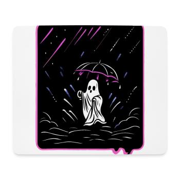 Cute Ghost with Umbrella in the Rain Cartoon Style - Mouse Pad (horizontal) - white - Front
