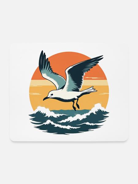 Möwe im Sonnenuntergang - Mousepad (Querformat) - Weiß