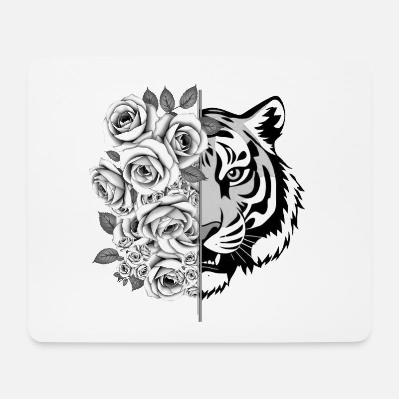 Tiger Tigerkopf Raubkatze Großkatze Rosen - Mousepad (Querformat) - Weiß