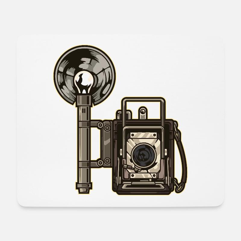 Retro Analog Kamera mit Blitz Fotografie - Mousepad (Querformat) - Weiß